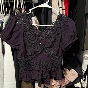 Free People Deep Purple Lace Blouse